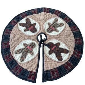 Handmade Gingerbread Mini Christmas Tree Skirt Quilted Primitive Patchwork 21"